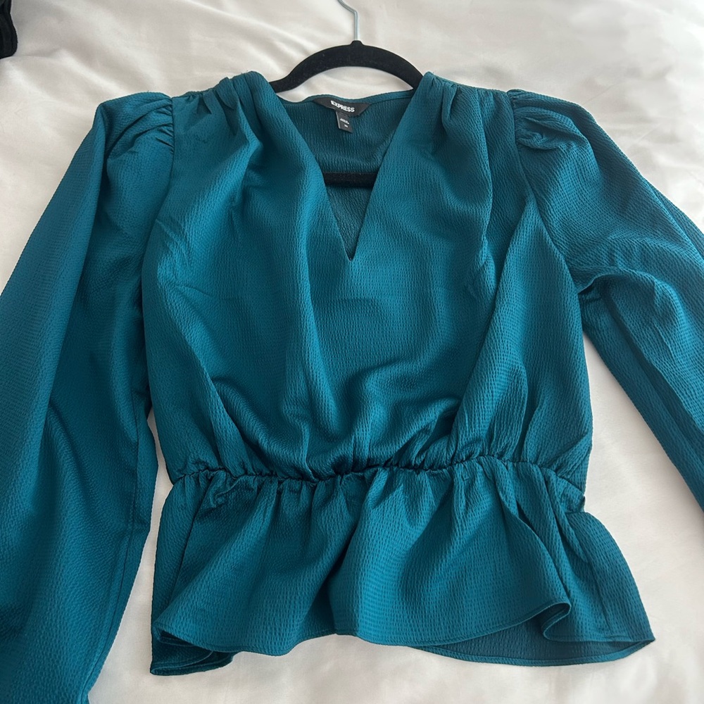 Express Teal Long Sleeve Peplum Blouse